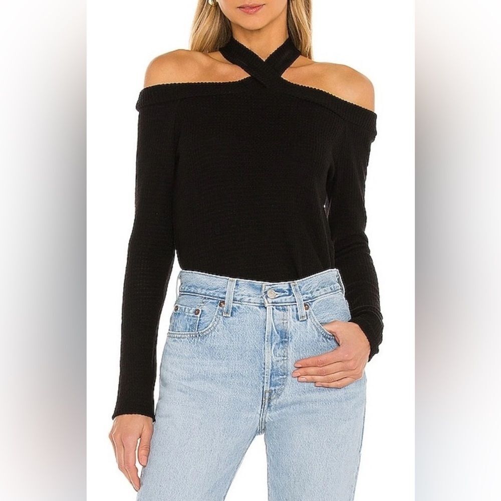 1.State Women’s cross neck off the shoulder pullover sweater black XL NWT